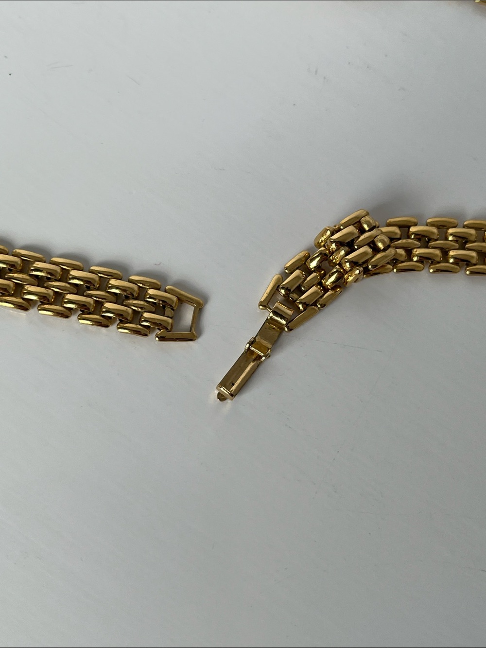 Vintage Trifari Gold Tone White faux Stone Statement Woven Chain Necklace Choker - Picture 7 of 11